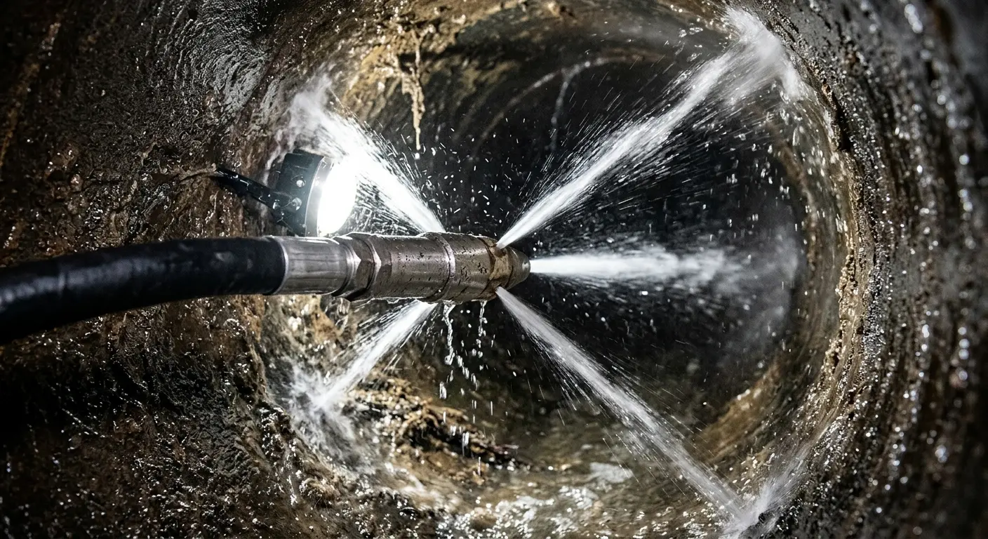 High-pressure hydro jetting nozzle cleaning sewer pipe for Storm Drain Cleaning in Holbrook